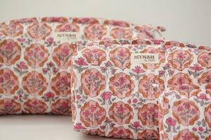 MYNAHbySmitha Quilted Travel Bag in Apricot Blush Floral -Assorted Sizes