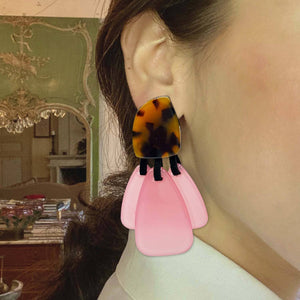 Michael Nash Jewelry Patrizia Tortoise Resin Top Earrings With Pale Pink Resin Drops