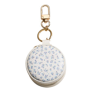 Sensibling Corp. Floral Pattern Printed Round Shaped Travel Jewelry Case Keychain / Bag Charm