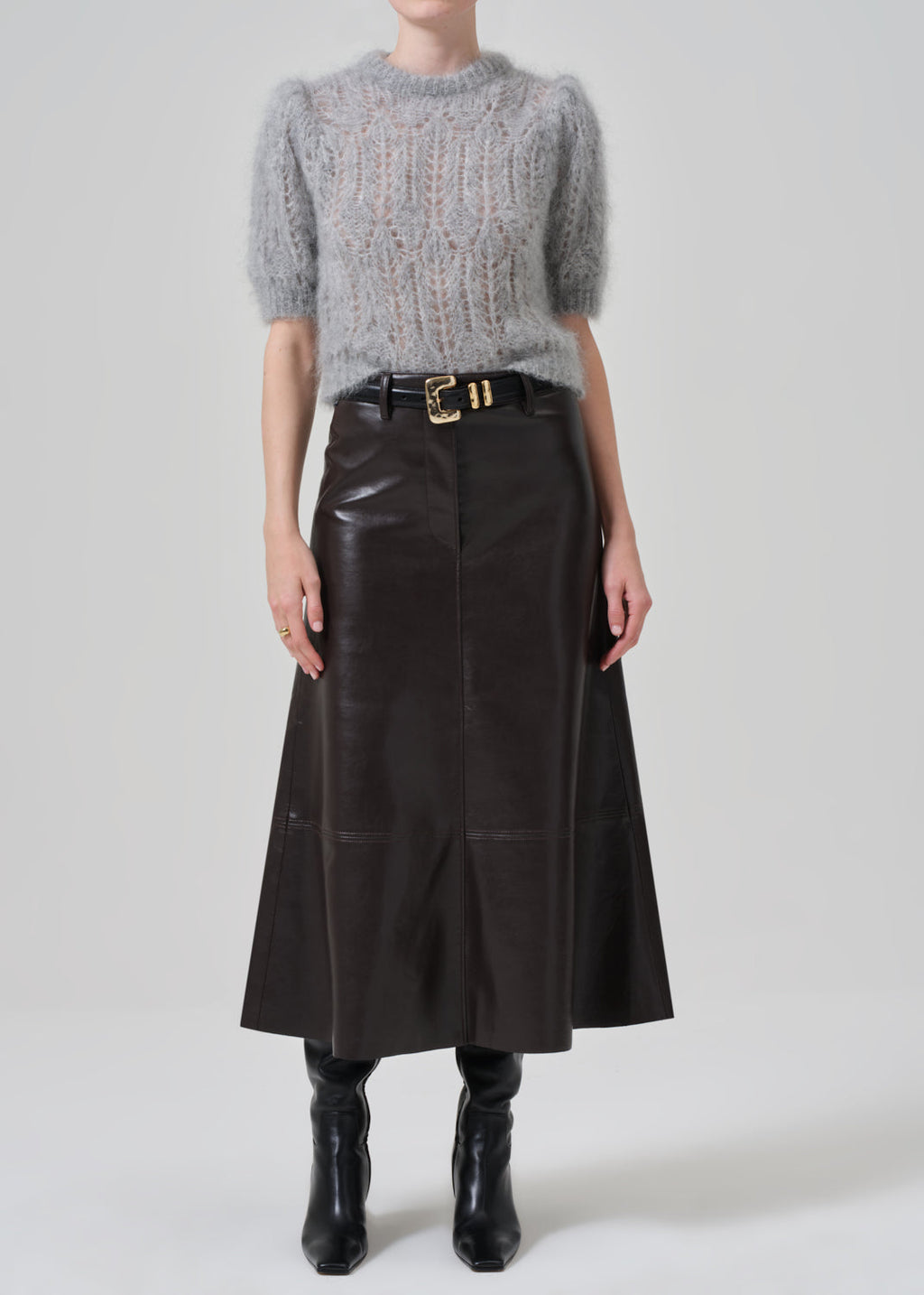 Citizens of Humanity Cassia Leather Skirt in Chocolate Dark Brown