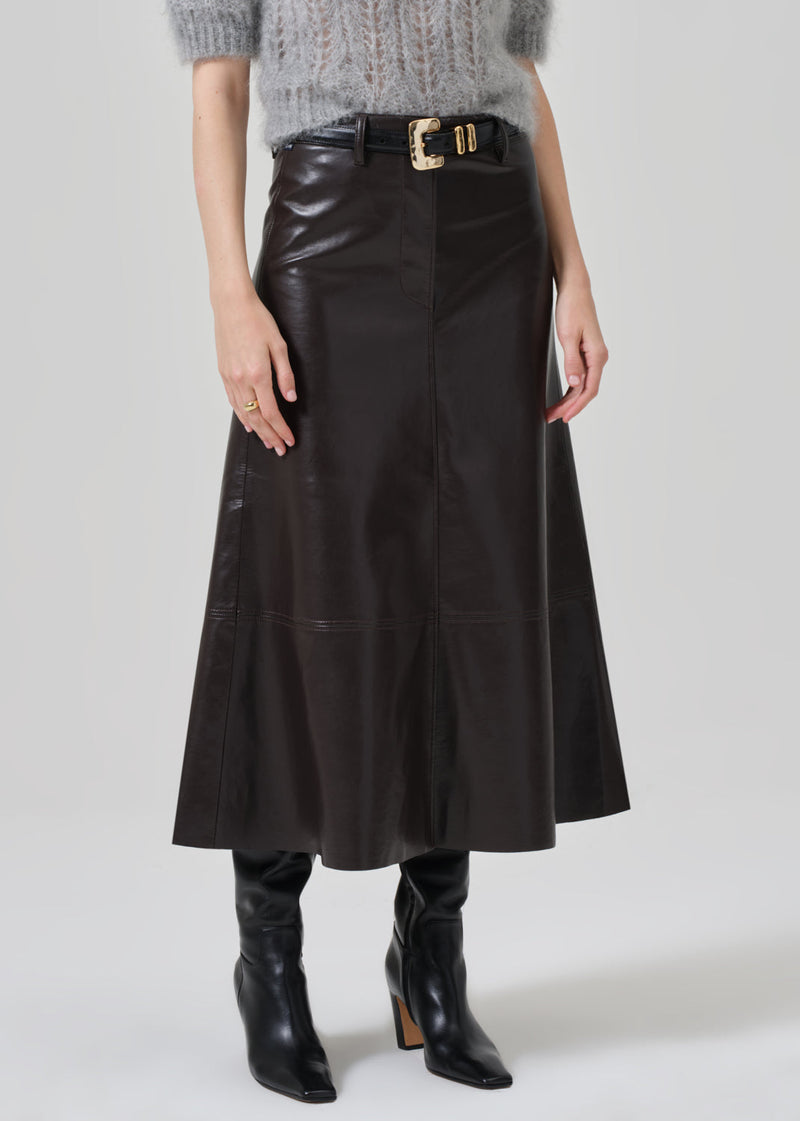 Citizens of Humanity Cassia Leather Skirt in Chocolate Dark Brown