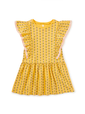 Tea Collection Crochet Trim Ruffle Dress in Vintage Floral Tile