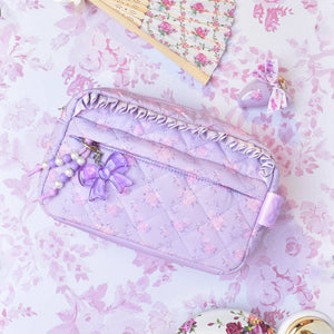 OMG Accessories Quilted Floral Printed Pouch with Charm