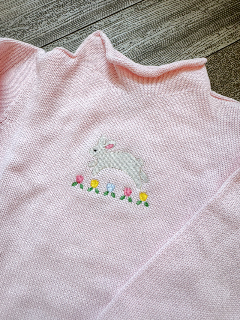 A Soft Idea Roll Neck Sweater in Pink with Bunny