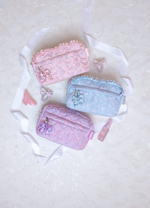 OMG Accessories Quilted Floral Printed Pouch with Charm