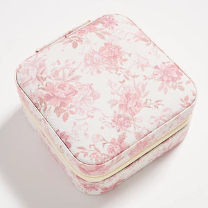 Frem NYC Floral Travel Jewelry Box with Mirror in Pink