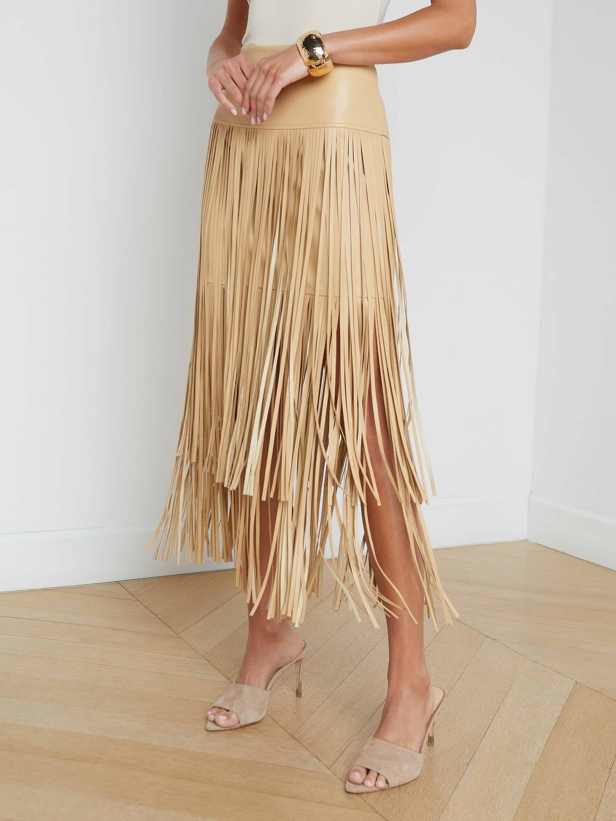 L'Agence Karolina Fringe Skirt in Croissant