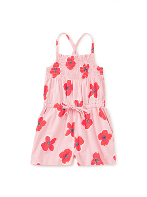 Tea Collection Smocked Strappy Romper in Rock Floral