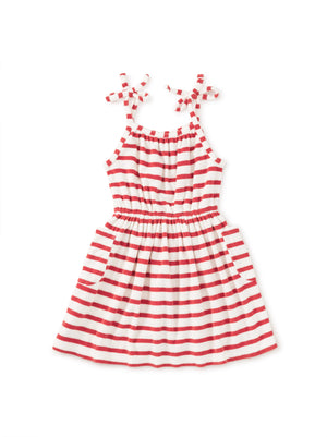 Tea Collection Tie Shoulder Twirl Dress in Pomme Stripe