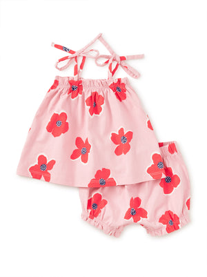 Tea Collection Tie Shoulder Baby Set in Rock Floral
