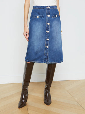 L'Agence Landry Button Front Midi Skirt in Verdugo