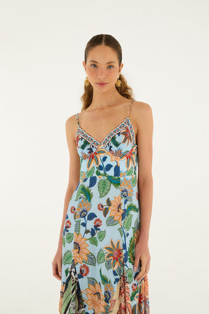 Farm Rio Delhi Sleeveless Maxi Dress in Light Blue Floral