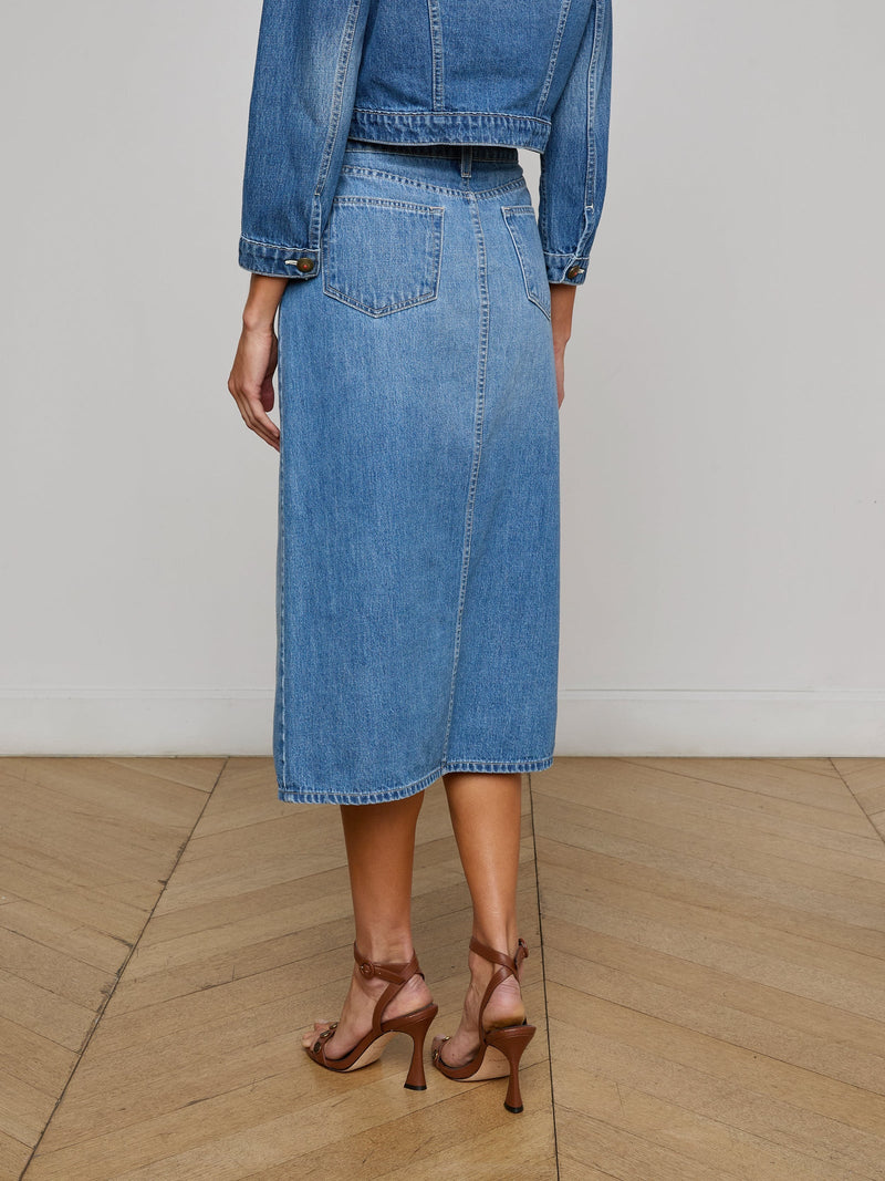 L'Agence Kathleen Button Front Denim Skirt in Bandera