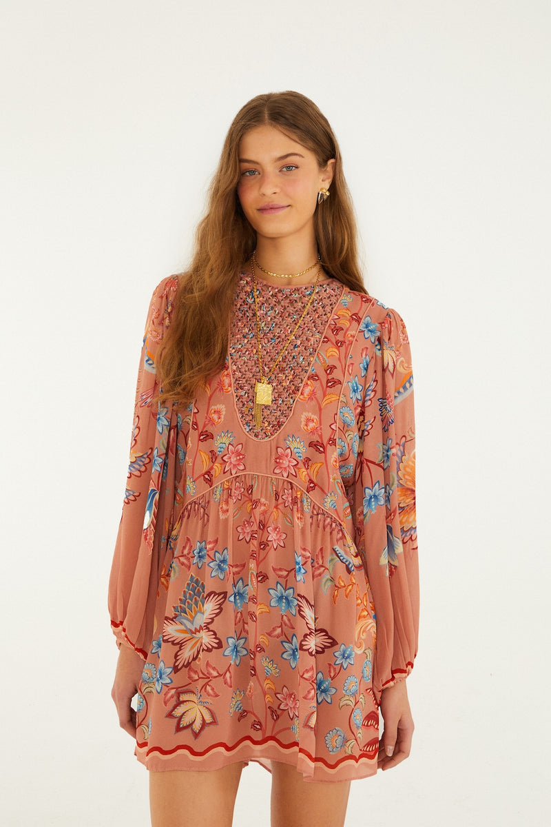 farm rio boho dress Farm Rio Sand Foliage Sketch Maxi Dress