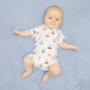 Angel Dear Polo Shortie in Bubbly Sailboats Blue