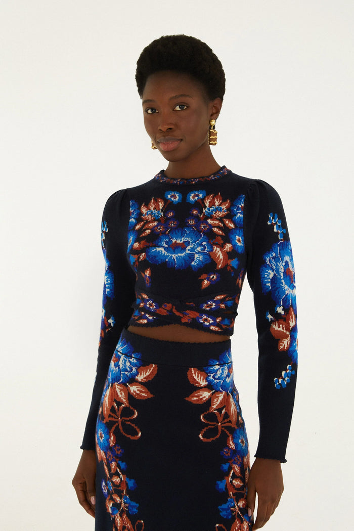 Farm Rio Knit Top in Bow Garden Blue