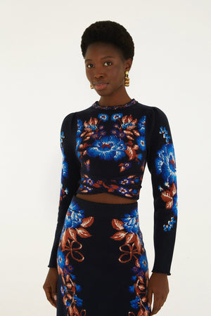 Farm Rio Knit Top in Bow Garden Blue