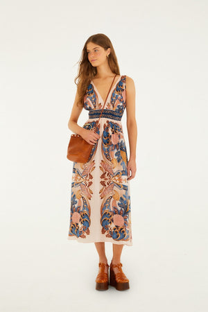 Farm Rio Garden Scarf Midi Dress in Soft Pink
