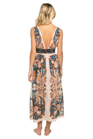 Farm Rio Garden Scarf Midi Dress in Soft Pink