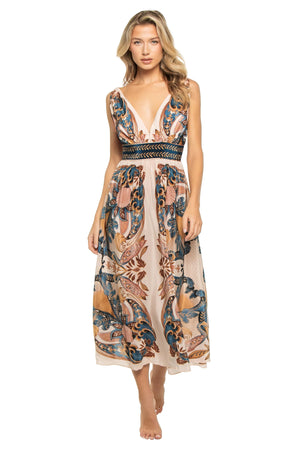 Farm Rio Garden Scarf Midi Dress in Soft Pink