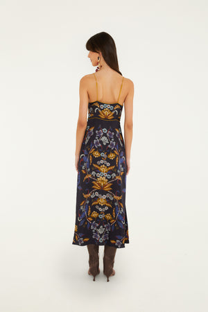 GOLDEN NATURE NAVY BLUE MAXI SLIP DRESS