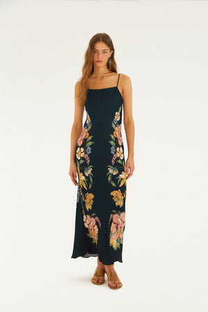 Farm Rio Maira Floral Maxi Dress in Dark Blue