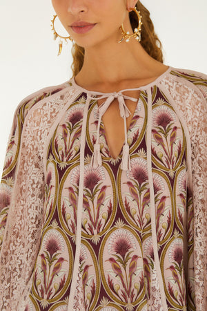 BIRDS TREE GARDEN MEDAL MIX LONG SLEEVE BLOUSE