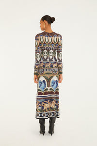 AINIKA PIETRA DURA MULTICOLOR LONG SLEEVE MIDI DRE