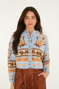 BLOOMING GARDEN LIGHT BLUE KNIT CARDIGAN