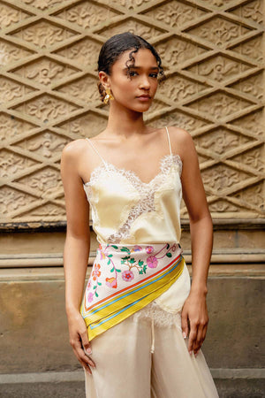 Jessie Zhao New York Double Sided Silk Scarf in Limoncello Jardin