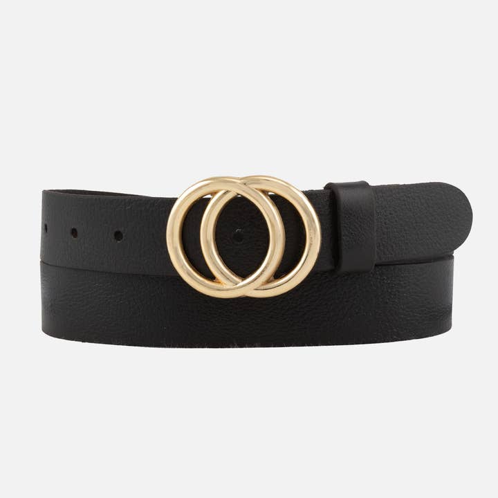 Amsterdam Heritage Caia Double Ring Gold Buckle Belt in Black