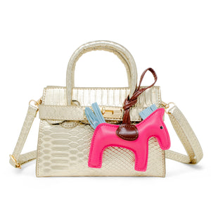 Zomi Gems Crocodile Pony Handbag in Gold