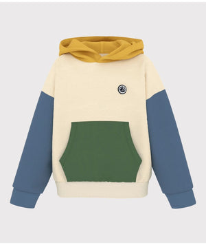 Petit Bateau Color Block Hooded Sweatshirt in Cream Multi