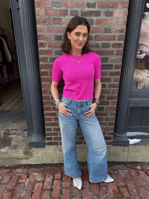 Autumn Cashmere Short Sleeve Cropped Sweater in Petunia