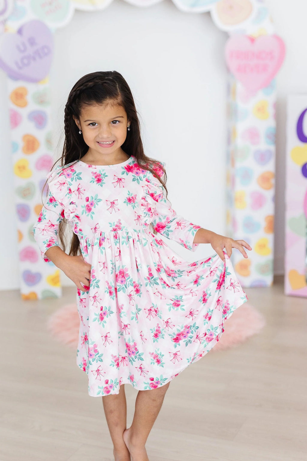 Mila & Rose Ruffle Twirl Dress in Gingham Bows