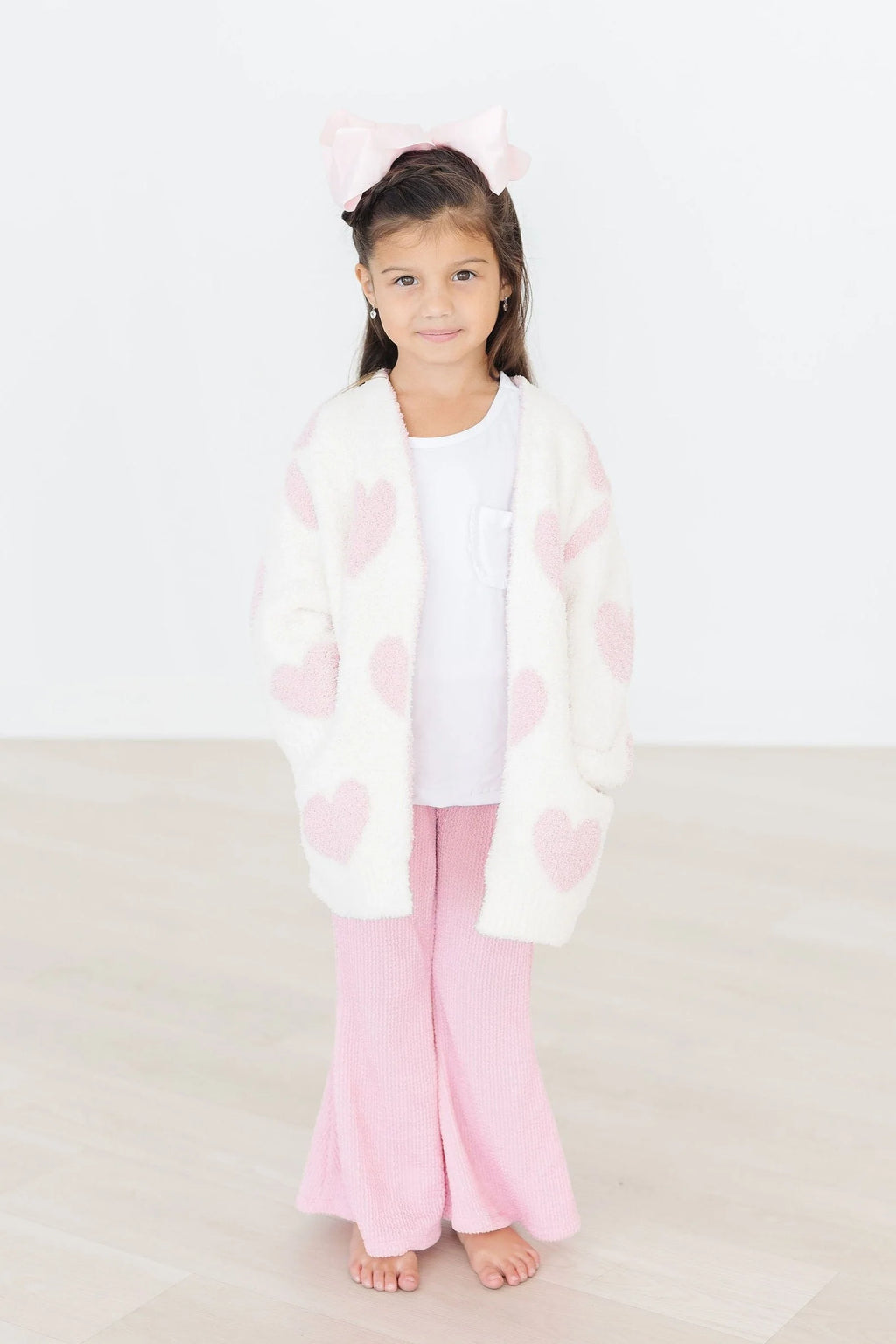 Mila & Rose Cozy Heart Cardigan in Coconut/Pink