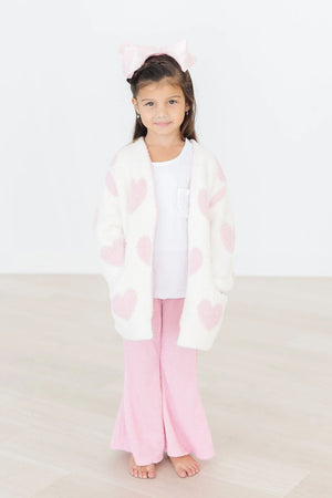 Mila & Rose Cozy Heart Cardigan in Coconut/Pink