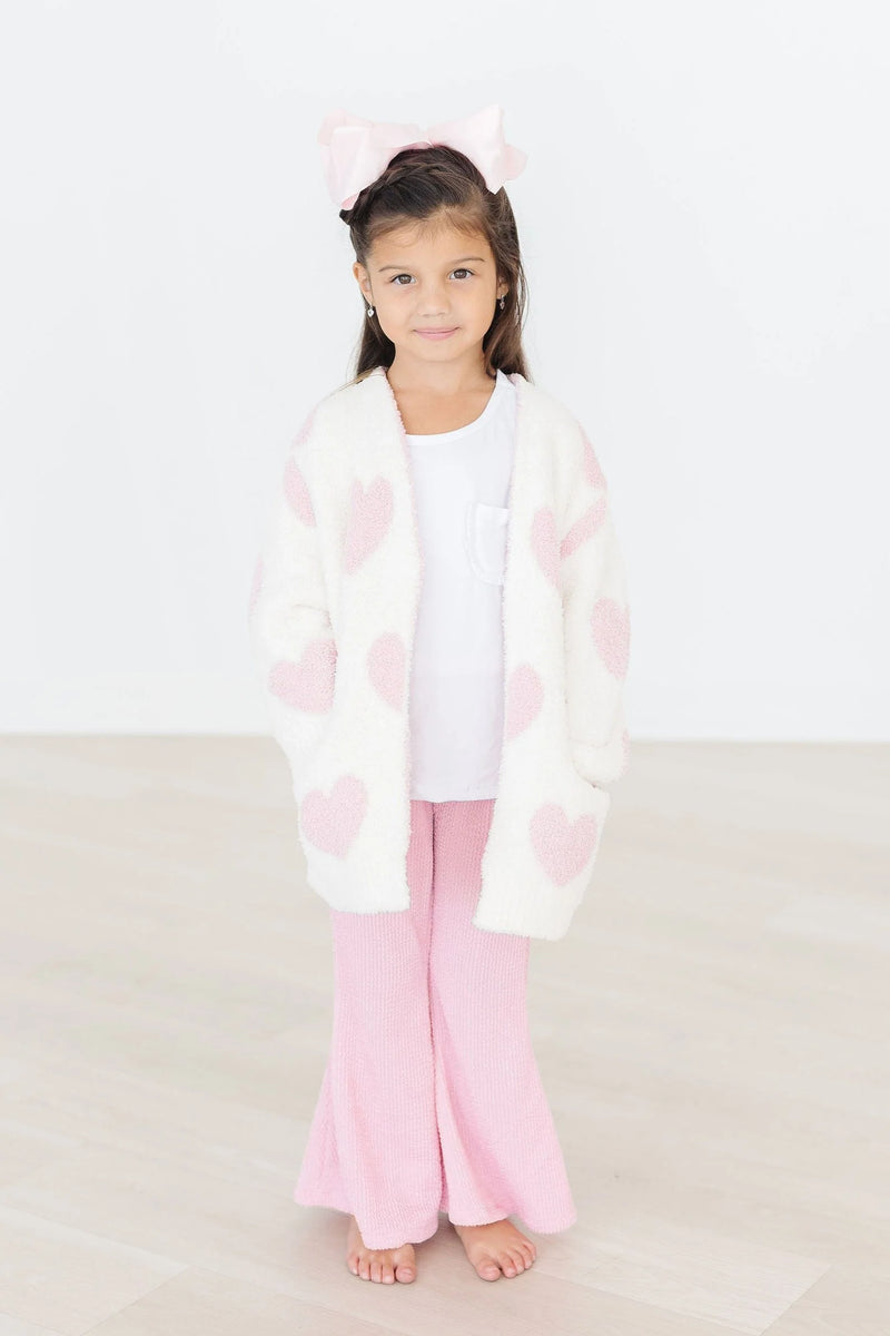 Mila & Rose Cozy Heart Cardigan in Coconut/Pink