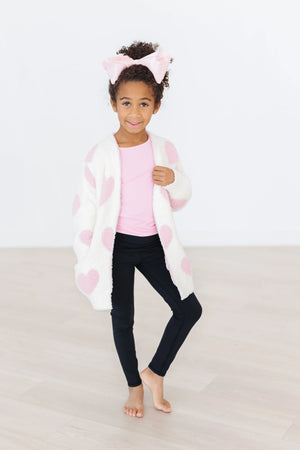 Mila & Rose Cozy Heart Cardigan in Coconut/Pink