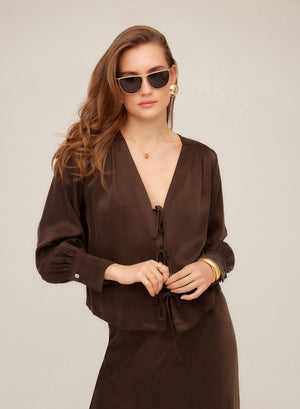 Fifteen Twenty Kayla Bow Detail Blouse in Brown