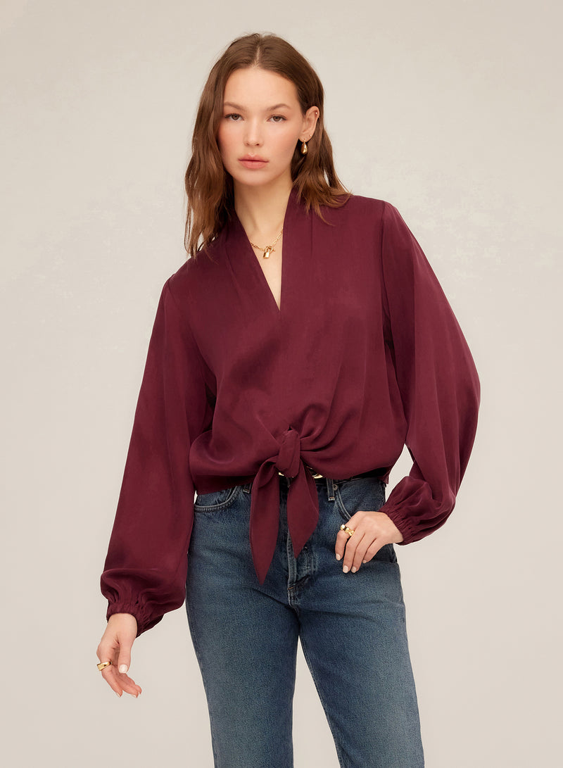 Fifteen Twenty Scarlet Tie Front Top in Wine
