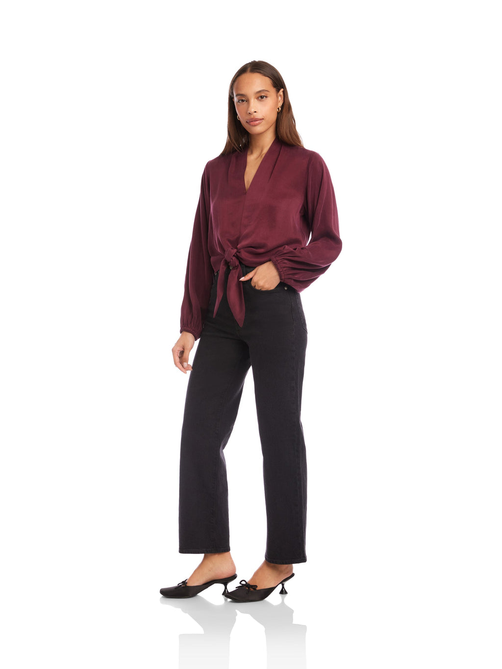 Fifteen Twenty Scarlet Tie Front Top in Wine