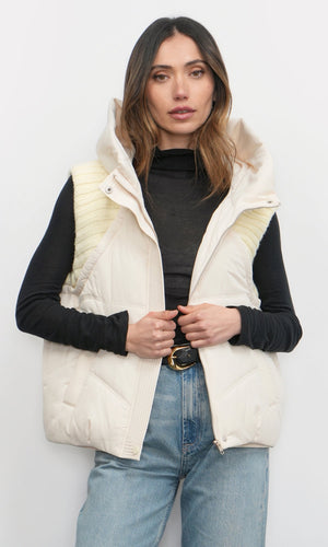Greylin Douglas Ribbed Puffer Hooded Vest in Cream