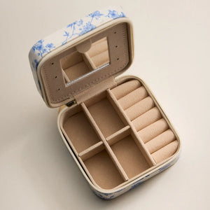 Frem NYC Floral Travel Jewelry Box with Mirror in Blue Bird