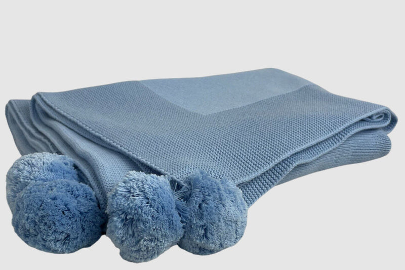 A Soft Idea Knit Baby Blankets with Pom Poms-Multiple Colors