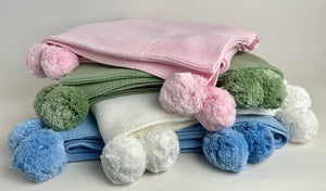 A Soft Idea Knit Baby Blankets with Pom Poms-Multiple Colors