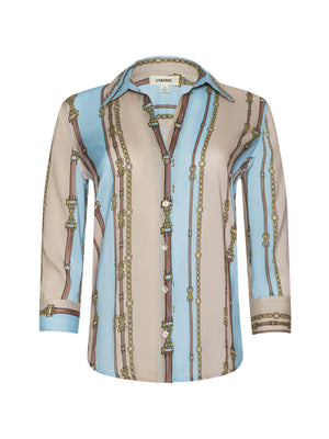 L'Agence Camille 3/4 Sleeve Top in Taupe/Sage Belt Stripe