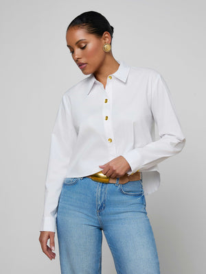 L'Agence Cosette Crop High Low Shirt in White