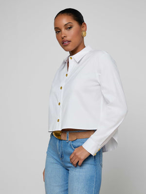 L'Agence Cosette Crop High Low Shirt in White