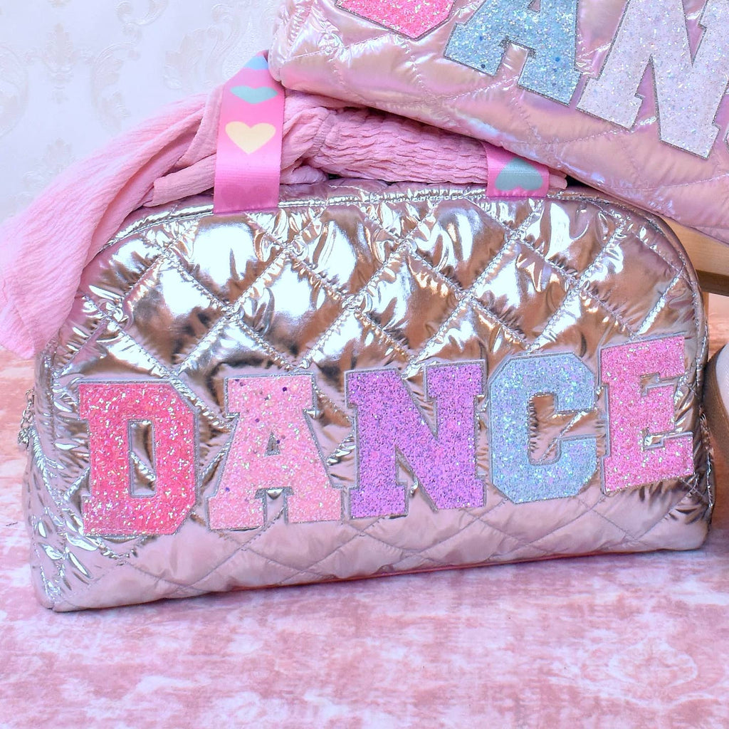 OMG Accessories 'dance' Metallic Quilted Medium Duffle Bag in Silver